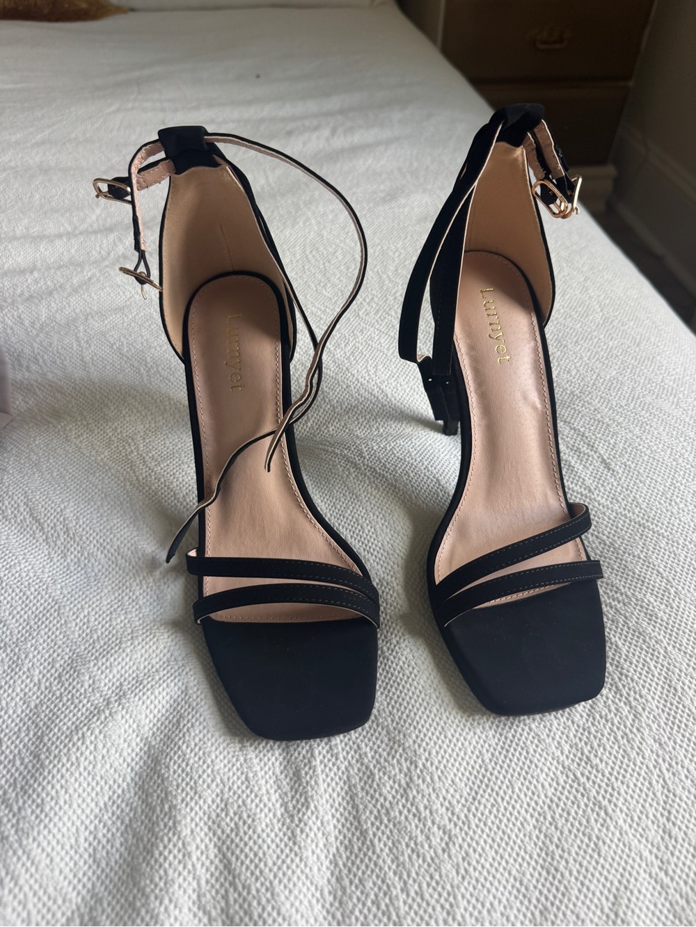 Laredo Black Strappy Ankle-Wrap Heels